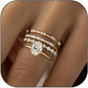 HUASAI Engagement Rings for Women Fake Engagement Ring Gold Wedding Rings Cubic Zirconia Rings Gold Rings for Women Non Tarnish Promise Stackable Rings Jewelry Gifts