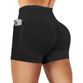 Women Gym Workout Seamless Impact Shorts 4.5" with Pockets Scrunch Butt Lifting Tummy Control Yoga Shorts for Women