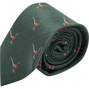 King & Priory Dark Green Herringbone Embroidered Pheasant Tie