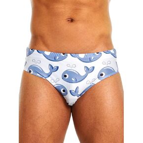 MIZOK Mens Whales Prints Swim Briefs Sexy Funny Cartoon Swimsuit Bikini Swimwear