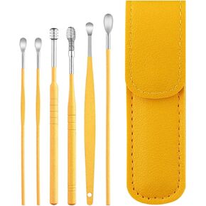 Pleteffect Cleaner ، Master Master Earning Master الأكثر احترافًا في عام 2024 - مجموعة أدوات نظافة Earwax ، مجموعة تنظيف الأذن المحمولة ، أدوات إزالة أذن الأذن مع CASE LEATHY 6 PCS (أسود)