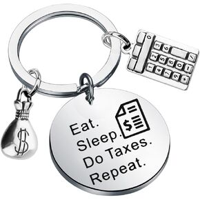 موسم هدايا المحاسب هدية تناول الطعام في النوم ، قم بتكرار سلسلة المفاتيح CPA Calculator Calculator Charm Charm Charm Charm