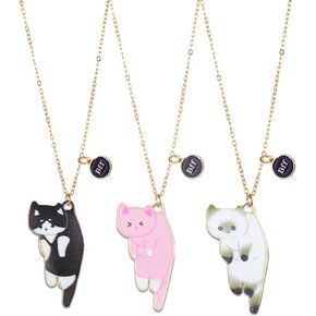 3Pcs Friendship BFF Necklace Cute Kitty Cat Pendant Necklace Funny Little Cat Choker Necklace for Women Men Best Friends Jewelry Gift
