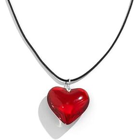 Chunky Puffy Heart Choker Necklace, Big Heart Pendant Adjustable Velvet Chain Heart Necklaces Y2K Trendy Jewelry Accessories for Women