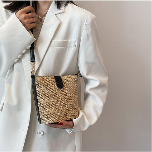 Straw Crossbody Bags Women Summer Woven Bucket Handbag Resort Trendy Shoulder Tote 2025 Beach Purse in Kuwait