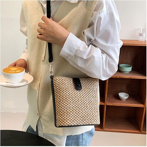 Straw Crossbody Bags Women Summer Woven Bucket Handbag Resort Trendy Shoulder Tote 2025 Beach Purse in Kuwait