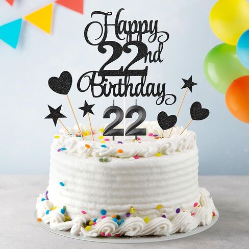 22nd Birthday Cake Toppers, 22nd Birthday Candles Numeral Candles and Glitter Cake Decorations Toppers Set for Party Supplies (Black) in Saudi Arabia
