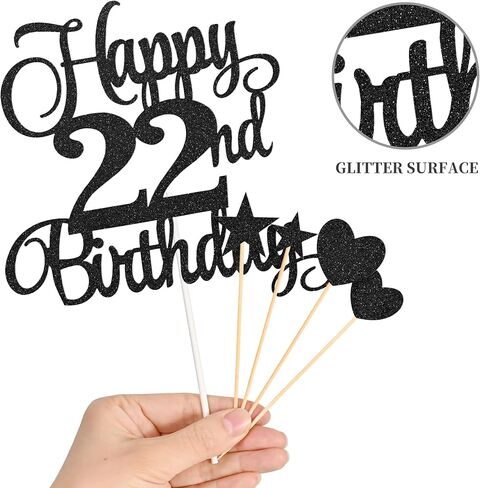 22nd Birthday Cake Toppers, 22nd Birthday Candles Numeral Candles and Glitter Cake Decorations Toppers Set for Party Supplies (Black) in Saudi Arabia
