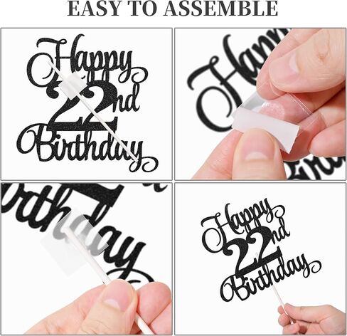 22nd Birthday Cake Toppers, 22nd Birthday Candles Numeral Candles and Glitter Cake Decorations Toppers Set for Party Supplies (Black) in Saudi Arabia