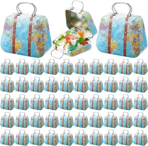MorningRo 50 Pcs Mini Suitcase Boxes Travel Theme Party Favor Small Luggage Gift Box Candy Tins Vintage Tiny Storage with Hinged Lids for Coin Container Wedding Bridal Shower Decoration(Map) in Saudi Arabia
