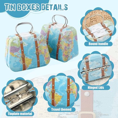 MorningRo 50 Pcs Mini Suitcase Boxes Travel Theme Party Favor Small Luggage Gift Box Candy Tins Vintage Tiny Storage with Hinged Lids for Coin Container Wedding Bridal Shower Decoration(Map) in Saudi Arabia
