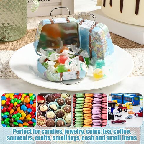 MorningRo 50 Pcs Mini Suitcase Boxes Travel Theme Party Favor Small Luggage Gift Box Candy Tins Vintage Tiny Storage with Hinged Lids for Coin Container Wedding Bridal Shower Decoration(Map) in Saudi Arabia