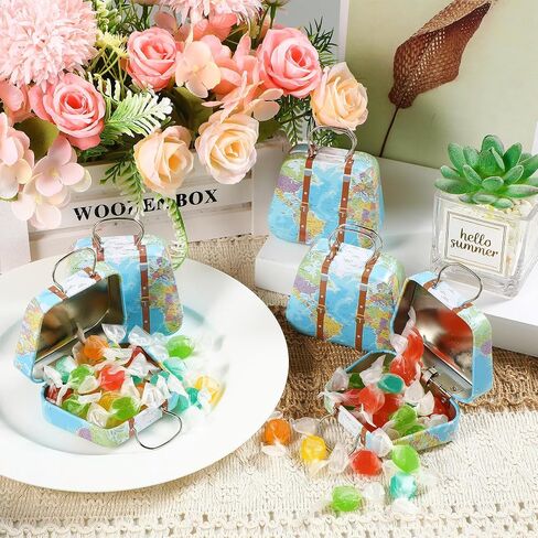 MorningRo 50 Pcs Mini Suitcase Boxes Travel Theme Party Favor Small Luggage Gift Box Candy Tins Vintage Tiny Storage with Hinged Lids for Coin Container Wedding Bridal Shower Decoration(Map) in Saudi Arabia