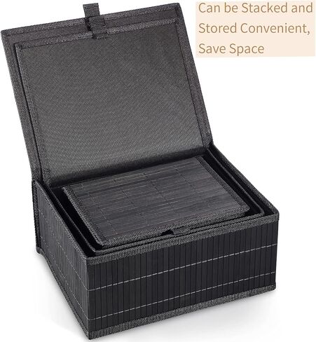 Honygebia Bamboo Decorative Storage Boxes - Set of 3 Woven Lined Storage Basket with Lids, Black Wicker Lidded Baskets for Home Kitchen Shelf Organizer Decor in Saudi Arabia