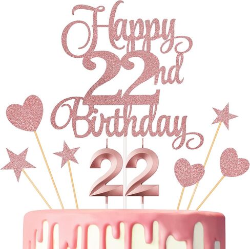 22nd Birthday Cake Toppers, 22nd Birthday Candles Numeral Candles and Glitter Cake Decorations Toppers Set for Party Supplies (Black) in Saudi Arabia