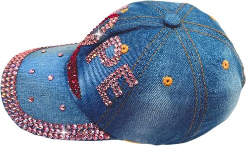 Popfizzy Bedazzled Hat for Women, Rhinestone Denim Hat, Fun Adult Bling Hats, Birthday Gifts for Women, Adjustable, One Size in Saudi Arabia