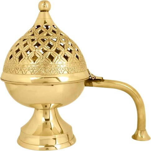 SATVIK 1 Pc Pure Brass Antique Incense Holder Dhuni Burner with Long Brass Handle Handheld Puja Dhuna Loban Burner Pooja Agarbatti Dhoop Pot Dhuni Stand Indian Housewarming Return Gift Items Bulk in Saudi Arabia