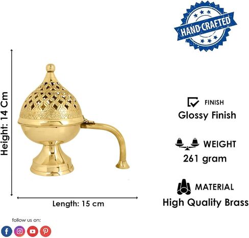 SATVIK 1 Pc Pure Brass Antique Incense Holder Dhuni Burner with Long Brass Handle Handheld Puja Dhuna Loban Burner Pooja Agarbatti Dhoop Pot Dhuni Stand Indian Housewarming Return Gift Items Bulk in Saudi Arabia
