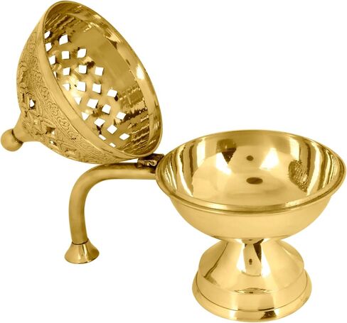 SATVIK 1 Pc Pure Brass Antique Incense Holder Dhuni Burner with Long Brass Handle Handheld Puja Dhuna Loban Burner Pooja Agarbatti Dhoop Pot Dhuni Stand Indian Housewarming Return Gift Items Bulk in Saudi Arabia