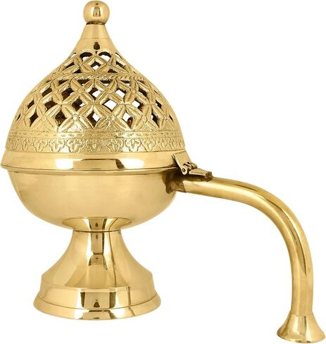 SATVIK 1 Pc Pure Brass Antique Incense Holder Dhuni Burner with Long Brass Handle Handheld Puja Dhuna Loban Burner Pooja Agarbatti Dhoop Pot Dhuni Stand Indian Housewarming Return Gift Items Bulk in Saudi Arabia