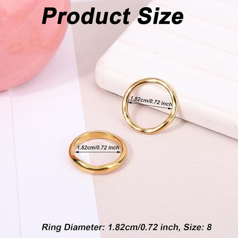 2pcs Gold Stackable Rings, Ladies Gold-Plated Knuckle Ring Set Exquisite Wave Thick & Thin Engagement Finger Stacking Jewelry Gift for Women Thumb Anniversary Birthday Wedding in Saudi Arabia