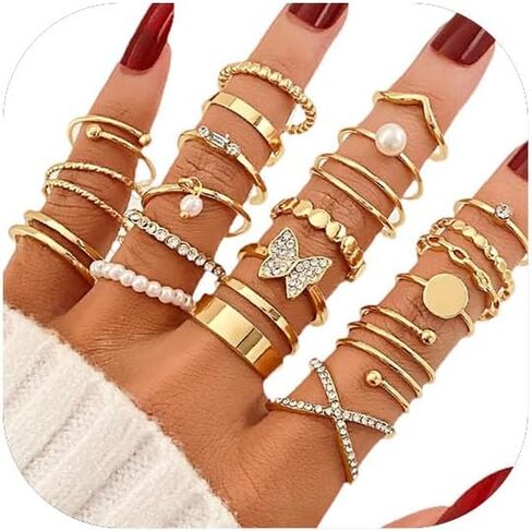 Gold Knuckle Rings for Women Trendy, Vintage Stackable Rings 14k Gold Plated Rings Sets Dainty Joint Finger Midi Ring Cute Rings Pack Festival Jewelry Gift in Kuwait