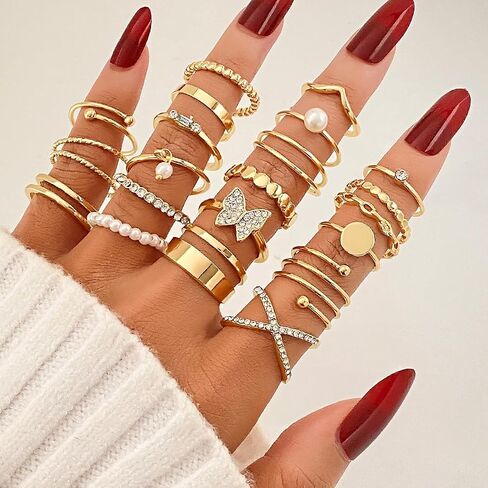 Gold Knuckle Rings for Women Trendy, Vintage Stackable Rings 14k Gold Plated Rings Sets Dainty Joint Finger Midi Ring Cute Rings Pack Festival Jewelry Gift in Kuwait