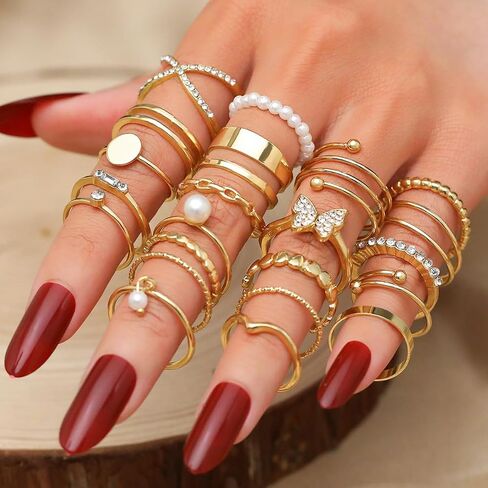 Gold Knuckle Rings for Women Trendy, Vintage Stackable Rings 14k Gold Plated Rings Sets Dainty Joint Finger Midi Ring Cute Rings Pack Festival Jewelry Gift in Kuwait