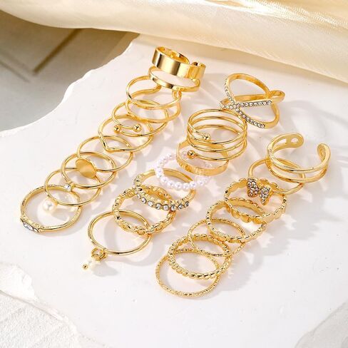 Gold Knuckle Rings for Women Trendy, Vintage Stackable Rings 14k Gold Plated Rings Sets Dainty Joint Finger Midi Ring Cute Rings Pack Festival Jewelry Gift in Kuwait