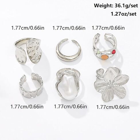 6Pcs Chunky Gold Geometric Flowers Stackable Rings Set for Women Exaggerated Baroque Pearl Stack Statement Ring Trendy Floral Costume Jewelry Gifts in Saudi Arabia
