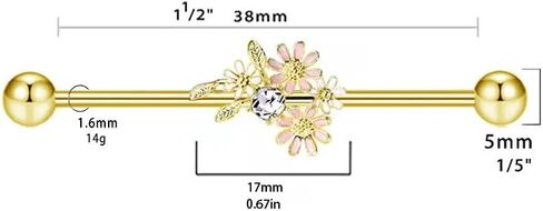 14G Enamel Daisy Flower Industrial Barbell Earring for Women Men 316L Surgical Stainless Steel Cubic Zirconia Crystal Flowers Screw Ball Cartilage Helix Stud Earrings Dainty Body Piercing Jewelry Gifts Long Bar 38mm in Saudi Arabia