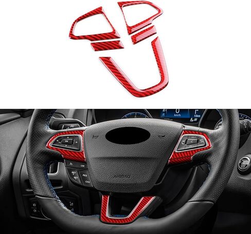 Real Carbon Fiber Steering Wheel, Button Chin Frame Covers for Ford Focus RS/ST/SE/ECO Boost (2015-2018), Decor Stickers Kit Interior Car Accessories, Red in Kuwait