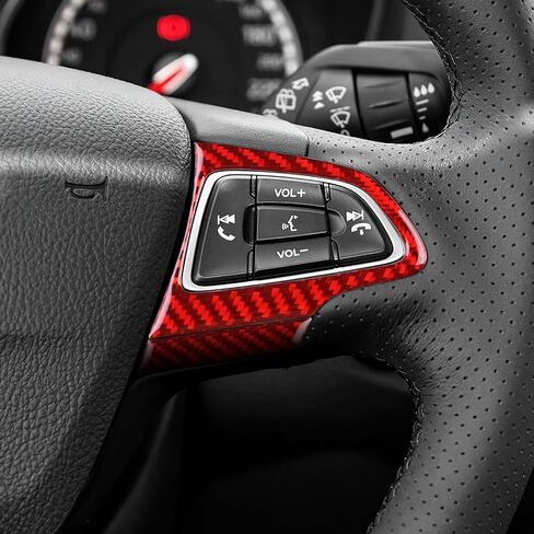 Real Carbon Fiber Steering Wheel, Button Chin Frame Covers for Ford Focus RS/ST/SE/ECO Boost (2015-2018), Decor Stickers Kit Interior Car Accessories, Red in Kuwait
