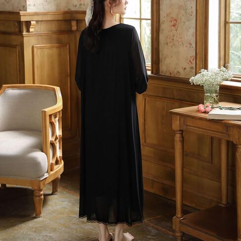 Women's Long Sleeve Nightgown Cotton Long Victorian Sleep Shirt Lace Princess Backless V Neck Pajama Dress Sleepwear in Saudi Arabia