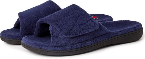 Women's Fuzzy Adjustable Arch Support Slippers Open Toe House Shoes for Orthopedic Plantar Fasciitis Furry Indoor Outdoor Slide Slippers All Season Black NavyBlue Color US6-US11 in Saudi Arabia