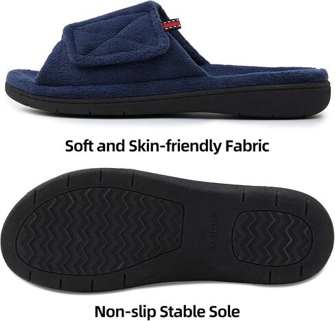 Women's Fuzzy Adjustable Arch Support Slippers Open Toe House Shoes for Orthopedic Plantar Fasciitis Furry Indoor Outdoor Slide Slippers All Season Black NavyBlue Color US6-US11 in Saudi Arabia