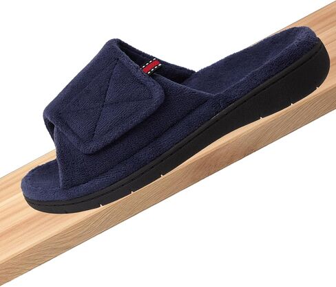 Women's Fuzzy Adjustable Arch Support Slippers Open Toe House Shoes for Orthopedic Plantar Fasciitis Furry Indoor Outdoor Slide Slippers All Season Black NavyBlue Color US6-US11 in Saudi Arabia