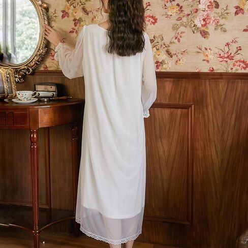 Women's Long Sleeve Nightgown Cotton Long Victorian Sleep Shirt Lace Princess Backless V Neck Pajama Dress Sleepwear in Kuwait