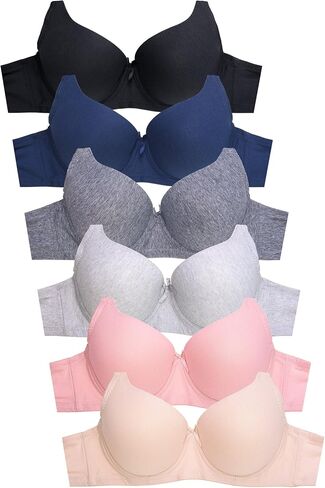 Mamia Women's Basic Plain Bras, Size 30A Thru 46DDD, Pack of 6 in Saudi Arabia