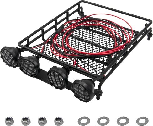 sharegoo 152mm x 107mm RC 1/12 سلة أمتعة رف السقف المعدنية مع مجموعة الضوء 4 متوافقة مع MN D90 D99S MN98 MN99S MN-90 1/12 RC Parts (النمط A) in Saudi Arabia