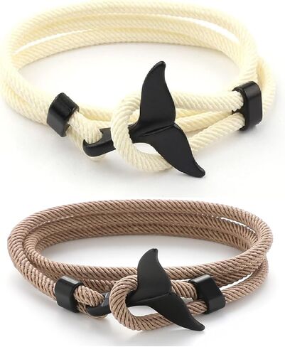 Nautical Braided Whale tail Rope Bracelets Set - 2 Pcs Adjustable Braided Cord Bracelet Handmade String Bracelet with Metal Knot Men Women Braided Bracelets Gifts in Saudi Arabia