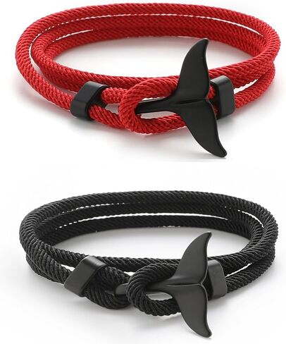 Nautical Braided Whale tail Rope Bracelets Set - 2 Pcs Adjustable Braided Cord Bracelet Handmade String Bracelet with Metal Knot Men Women Braided Bracelets Gifts in Saudi Arabia