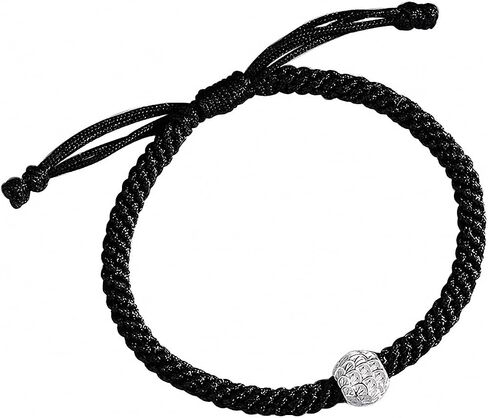Protection Bracelet for Women and Men Real 990 Sterling Silver Lucky Beads Amulet Black Rope Bracelet Handmade String Adjustable Jewelry Gift in Kuwait