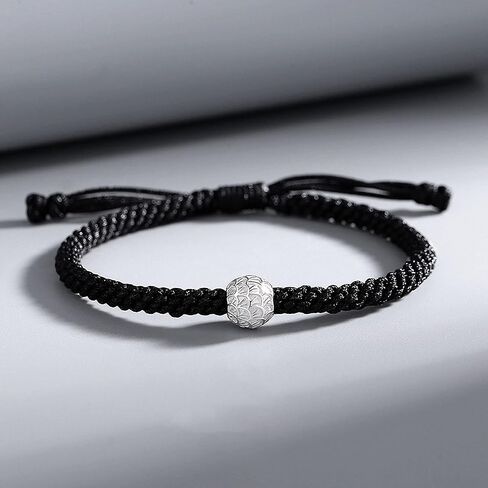 Protection Bracelet for Women and Men Real 990 Sterling Silver Lucky Beads Amulet Black Rope Bracelet Handmade String Adjustable Jewelry Gift in Kuwait