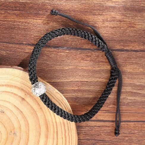 Protection Bracelet for Women and Men Real 990 Sterling Silver Lucky Beads Amulet Black Rope Bracelet Handmade String Adjustable Jewelry Gift in Kuwait