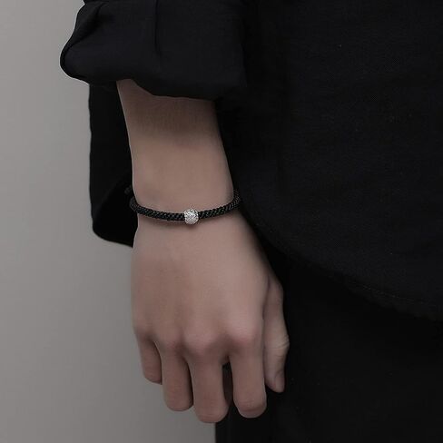 Protection Bracelet for Women and Men Real 990 Sterling Silver Lucky Beads Amulet Black Rope Bracelet Handmade String Adjustable Jewelry Gift in Kuwait