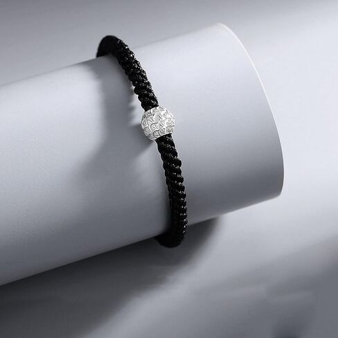 Protection Bracelet for Women and Men Real 990 Sterling Silver Lucky Beads Amulet Black Rope Bracelet Handmade String Adjustable Jewelry Gift in Kuwait