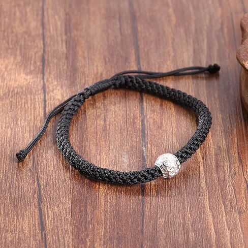 Protection Bracelet for Women and Men Real 990 Sterling Silver Lucky Beads Amulet Black Rope Bracelet Handmade String Adjustable Jewelry Gift in Kuwait