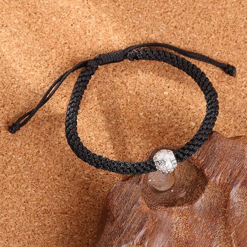 Protection Bracelet for Women and Men Real 990 Sterling Silver Lucky Beads Amulet Black Rope Bracelet Handmade String Adjustable Jewelry Gift in Kuwait