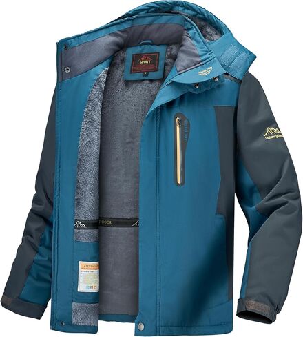 Men's Winter Ski Jacket Warm Waterproof Fleece Liner Snow Coat Hooded Windproof Mountain Raincoat in Saudi Arabia